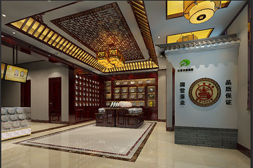 开平古朴典雅的中式茶叶店大堂设计效果图