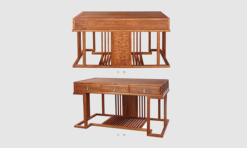 开平 别墅中式家居书房装修实木书桌效果图