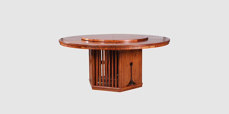 开平中式餐厅装修天地圆台餐桌红木家具效果图